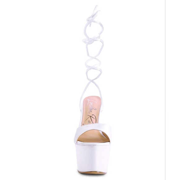 WHITE PASSION DRAMATIC PLATFORM LACE-UP HEEL SANDALS - Picture 4 of 4